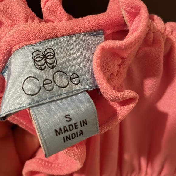 CeCe Small cotton candy pink sleeveless shirt w/ruffle detail at neck - Picture 3 of 5